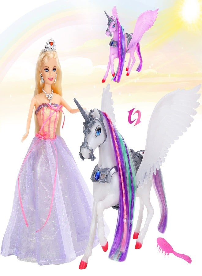 BETTINA Princess Doll with Color Changing Unicorn Toys, Unicorn Changes Color Under Sunshine, 11.5 Inch Doll with Princess Dress&Acessories, Xmas Birthday Toys Gifts for Girls 3-12 - Image 1